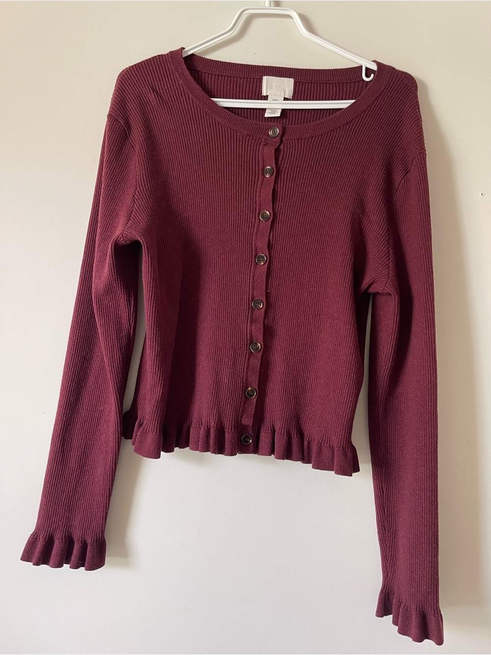 Knit Button Front Cardigan - Burgundy